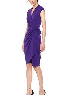 Lark & Ro Purple Cap-Sleeve Wrap Midi Dress
